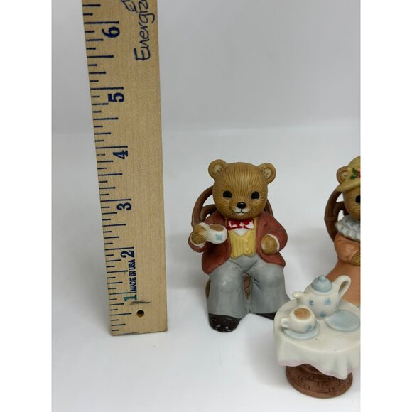 VTG HOMCO Tea Time Bears Figurine Set | Ceramic Mr. & Mrs. Teddy Bears w/ Table - Picture 4 of 8